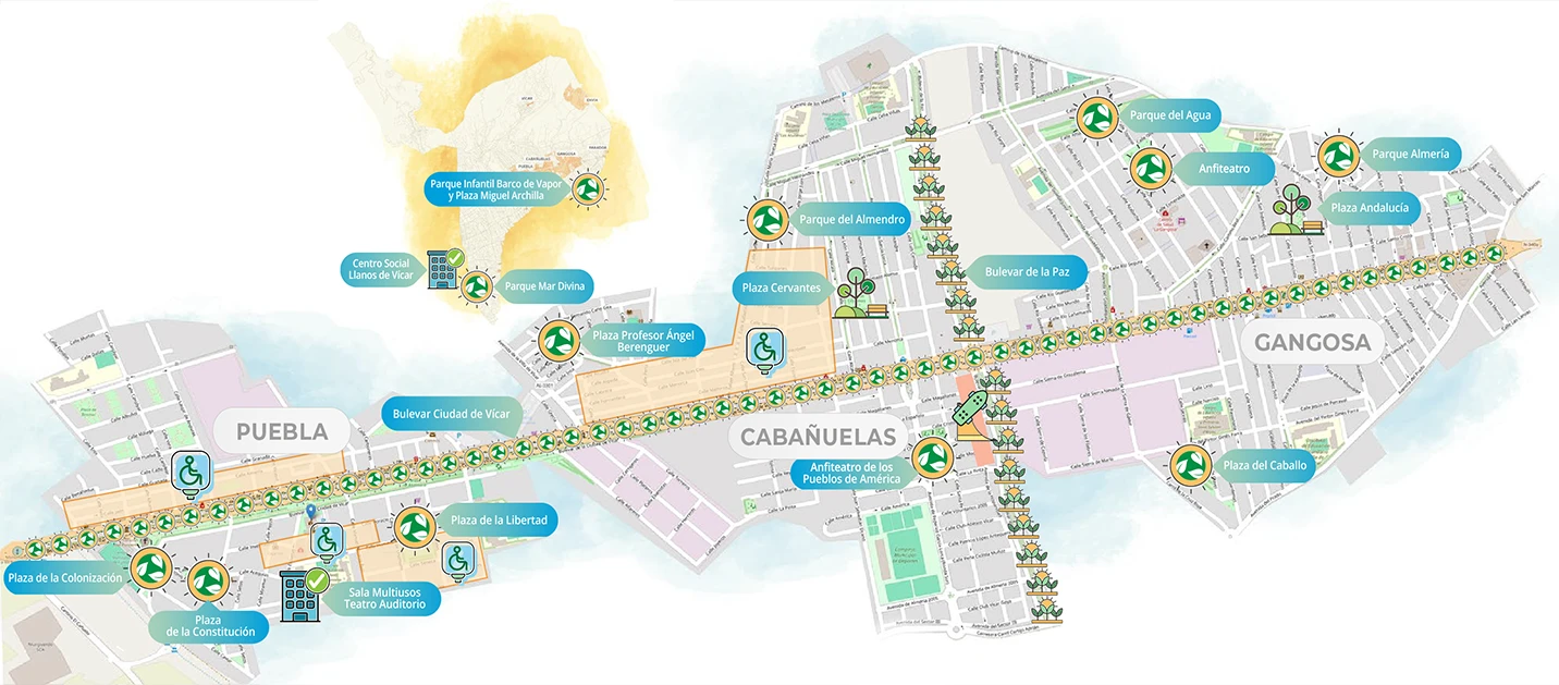 Mapa creación y mejora de espacios públicos sostenibles